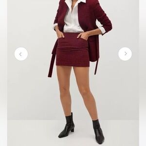 Mango Lined Red & Black Houndstooth Mini Skirt Size Medium Wool Blend